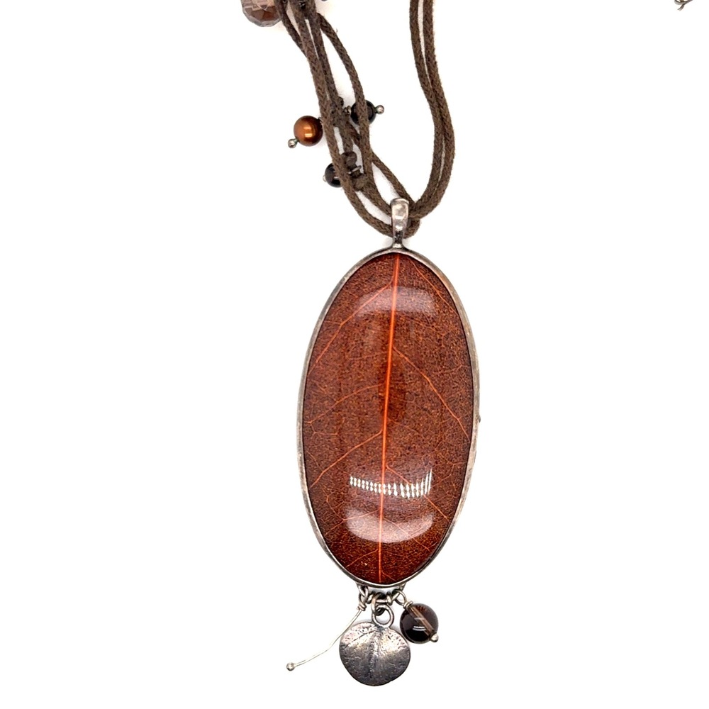 Silpada Sterling Silver Soursop Leaf Pendant Necklace Smoky Quartz Pearl N1955
